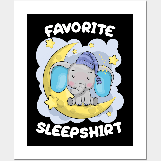 Cute Little Elephant Sleeping on the Moon Nap Favorite Sleep time Pajama Wall Art by BadDesignCo